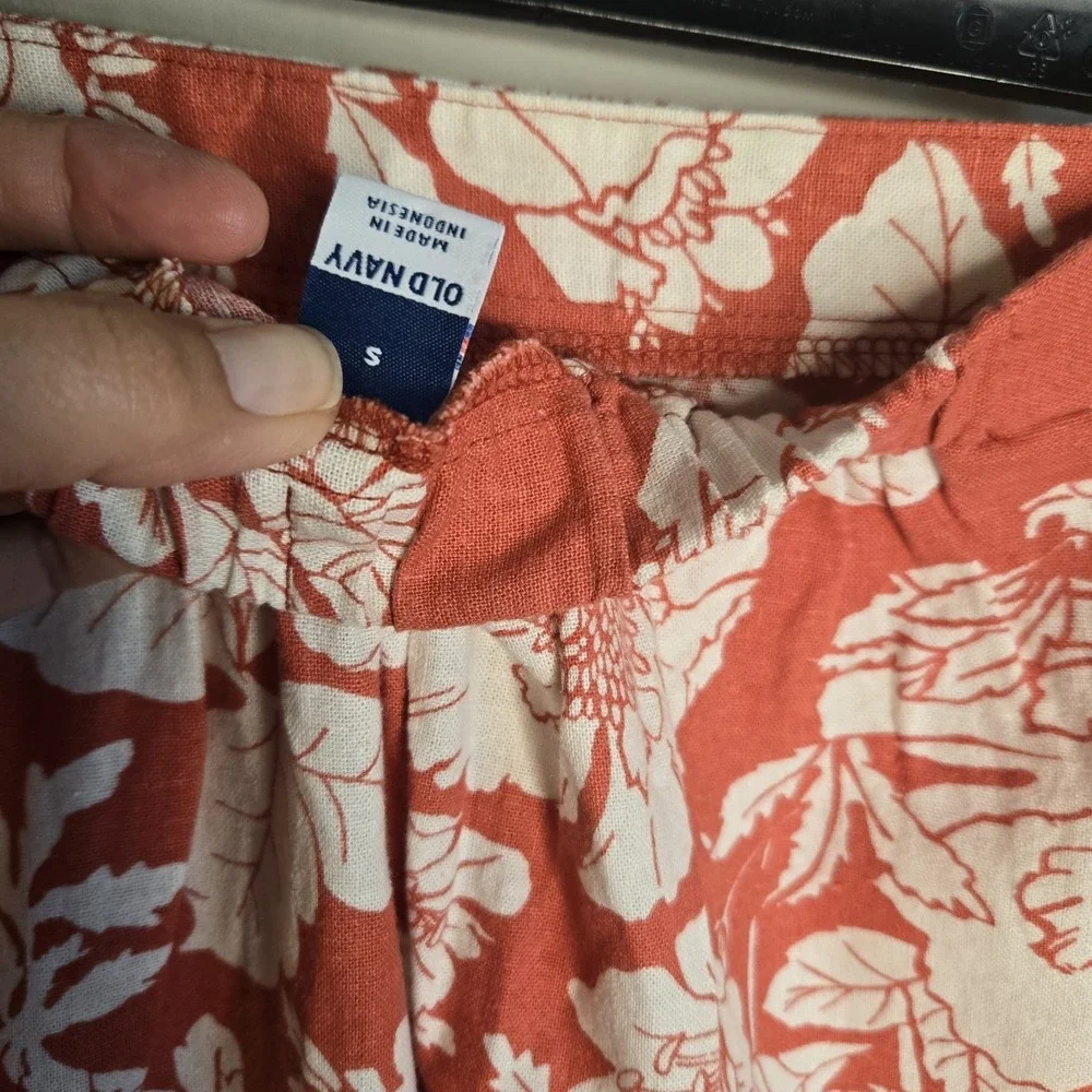 Old Navy Linen Blend Column Small Medium Orange Floral Tank Maxi Skirt Slit Set - Picture 7 of 15